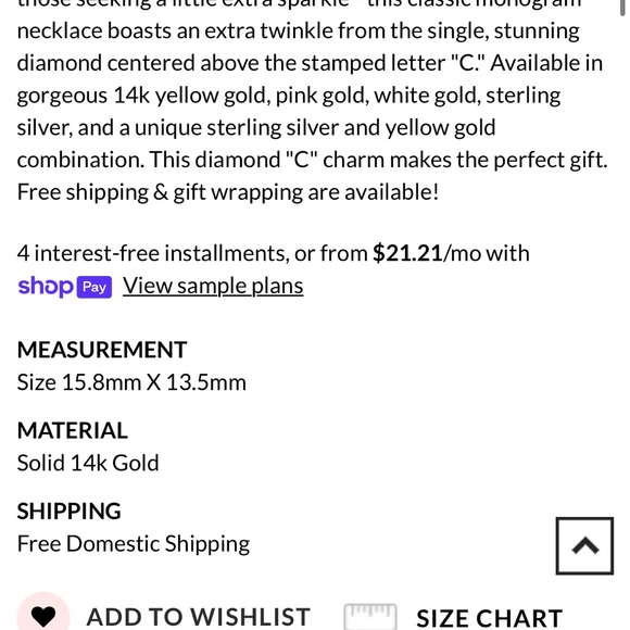 HELEN FICALORA "C" Alphabet Charm With Diamond - Picture 4 of 5